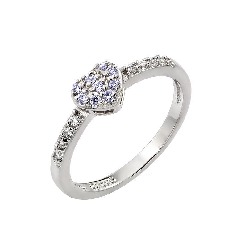 Rhodium Plated 925 Sterling Silver Clear Inlay CZ June Birthstone Heart Ring - BGR00784JUN
