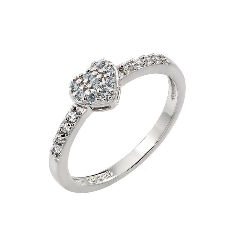Rhodium Plated 925 Sterling Silver Clear Inlay CZ March Birthstone Heart Ring - BGR00784MAR
