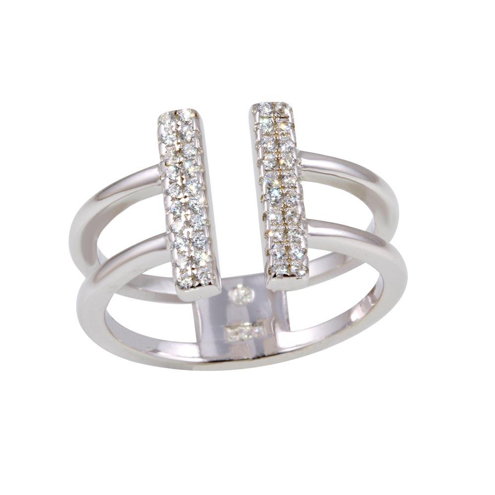 Rhodium Plated 925 Sterling Silver CZ Bar Open Ring - BGR01135