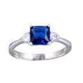Rhodium Plated 925 Sterling Silver Blue CZ Center Stone Ring - BGR01138BLU