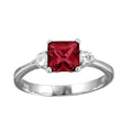 Rhodium Plated 925 Sterling Silver Red CZ Center Stone Ring - BGR01138RED