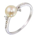 Rhodium Plated 925 Sterling Silver White Pearl Ring with CZ - BGR01142
