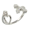 Rhodium Plated 925 Sterling Silver Open Heart and Cross Ring with CZ - BGR01147