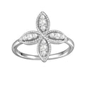 Rhodium Plated 925 Sterling Silver Four Petal Ring with CZ - BGR01176
