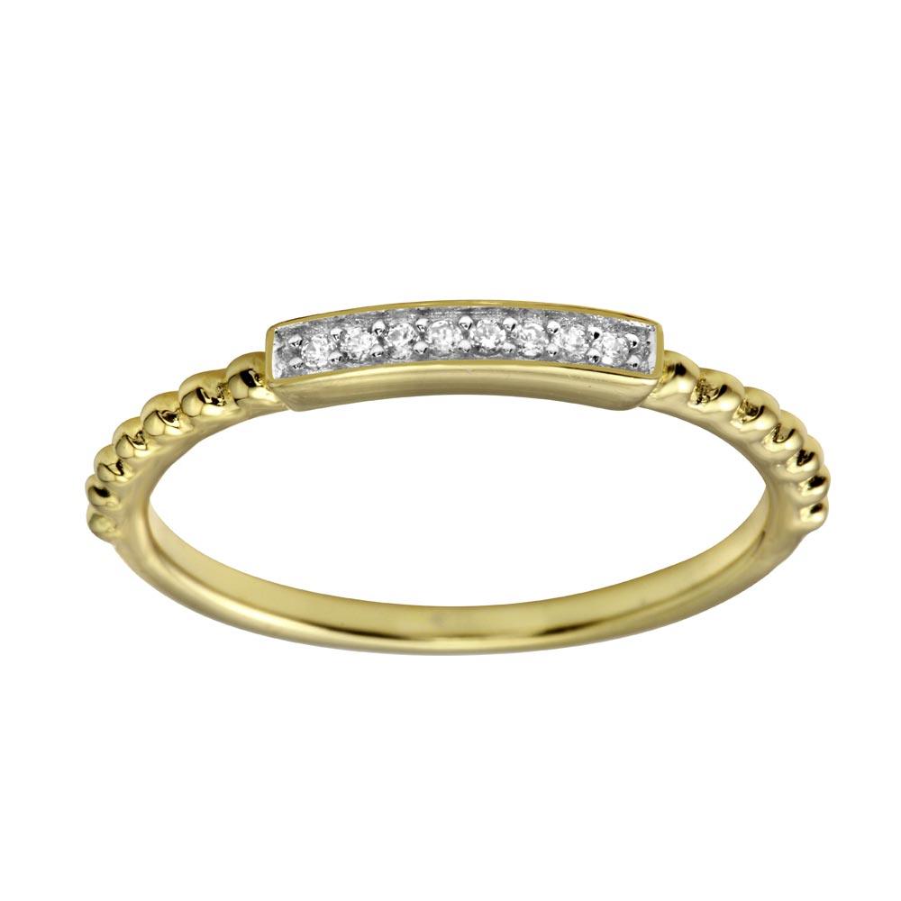 Gold Plated 925 Sterling Silver Bar Ring with CZ - BGR01182