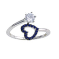 Rhodium Plated 925 Sterling Silver Open Heart Ring with Blue and Clear CZ - BGR01221BLU