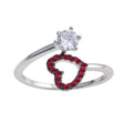 Rhodium Plated 925 Sterling Silver Open Heart Ring with Red and Clear CZ - BGR01221RED