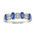 Rhodium Plated 925 Sterling Silver Blue Bar CZ Link Ring - BGR01223BLU
