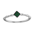 Rhodium Plated 925 Sterling Silver Diamond Shape 4 Green CZ Ring - BGR01226GRN