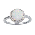 Rhodium Plated 925 Sterling Silver Round Opal Stone Ring with CZ - BGR01242