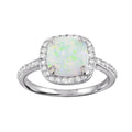 Rhodium Plated 925 Sterling Silver Square Halo Opal CZ Ring - BGR01271