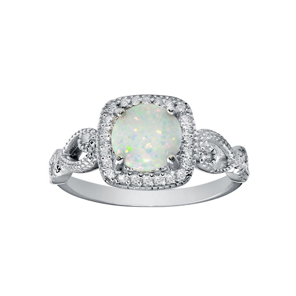 Rhodium Plated 925 Sterling Silver Infinite Shank Square Opal Stone Ring - BGR01291