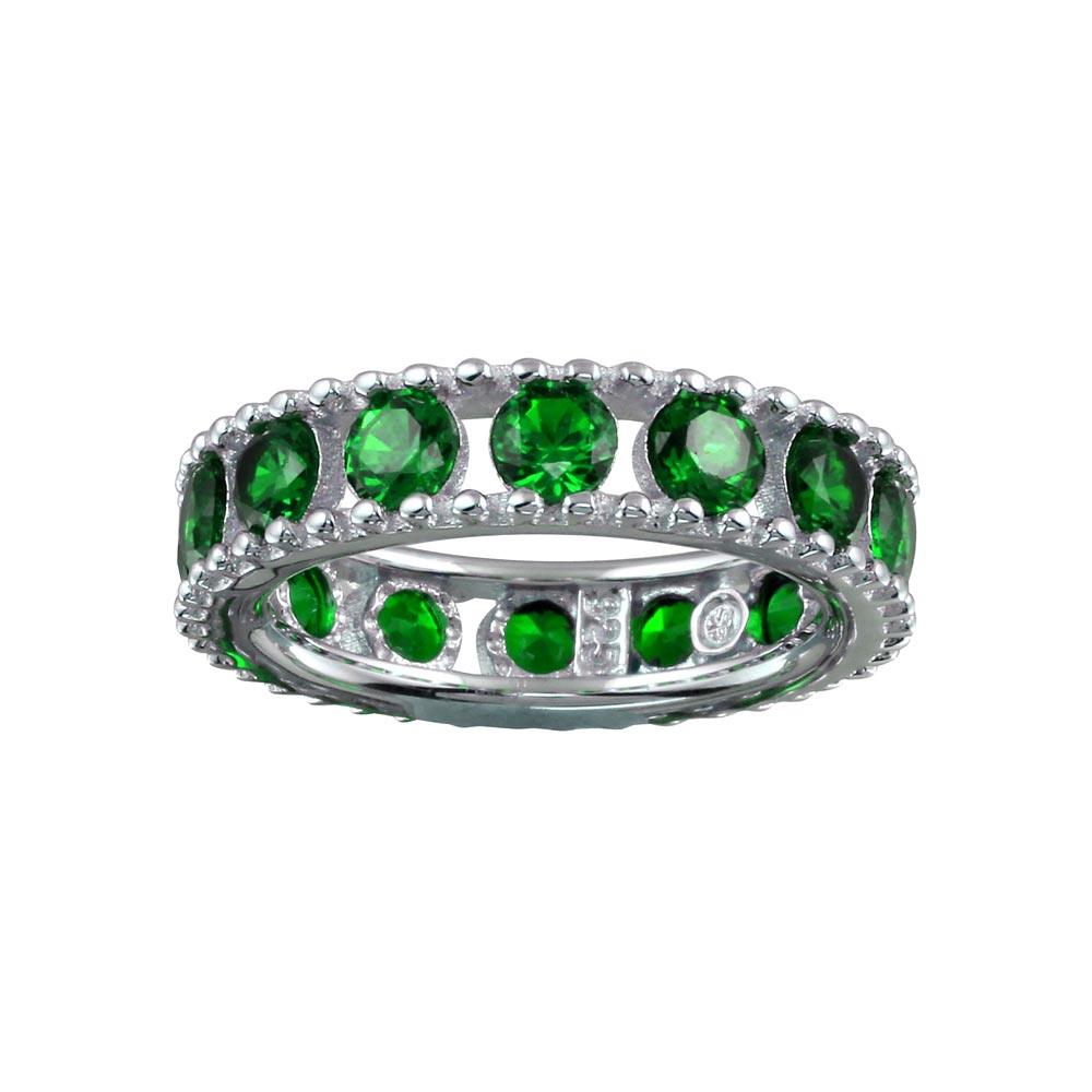 Rhodium Plated 925 Sterling Silver Round Green CZ Band - BGR01293GRN