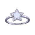 Rhodium Plated 925 Sterling Silver Opal Stone Star With CZ Ring - BGR01316