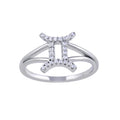 Rhodium Plated 925 Sterling Silver Gemini CZ Zodiac Sign Ring - BGR01323