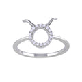 Rhodium Plated 925 Sterling Silver Taurus CZ Zodiac Sign Ring - BGR01325