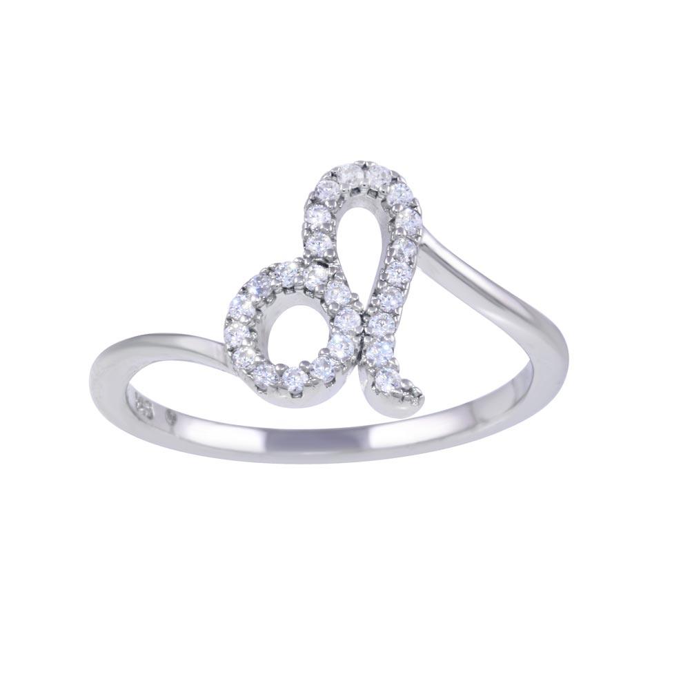 Rhodium Plated 925 Sterling Silver Leo CZ Zodiac Sign Ring - BGR01327