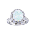 Rhodium Plated 925 Sterling Silver Opal and Clear CZ Ring - BGR01332