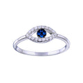 Rhodium Plated 925 Sterling Silver Blue and Clear CZ Evil Eye Ring - BGR01339