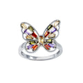 Rhodium Plated 925 Sterling Silver Multi Color Baguette CZ Butterfly Ring - BGR01345
