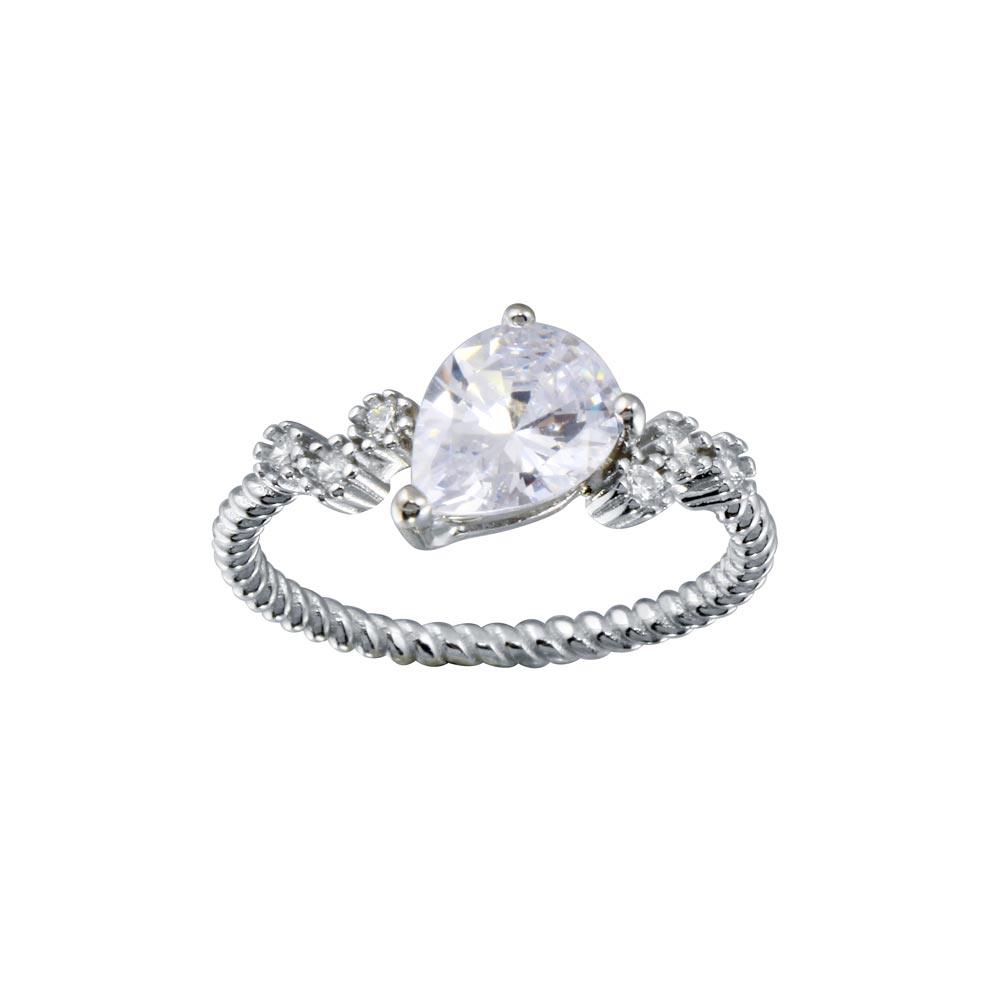 Rhodium Plated 925 Sterling Silver Angled Teardrop CZ Shank Ring - BGR01352