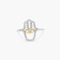 925 Sterling Silver 2 Toned Plated Hamsa Hand Clear CZ Ring - BGR01359