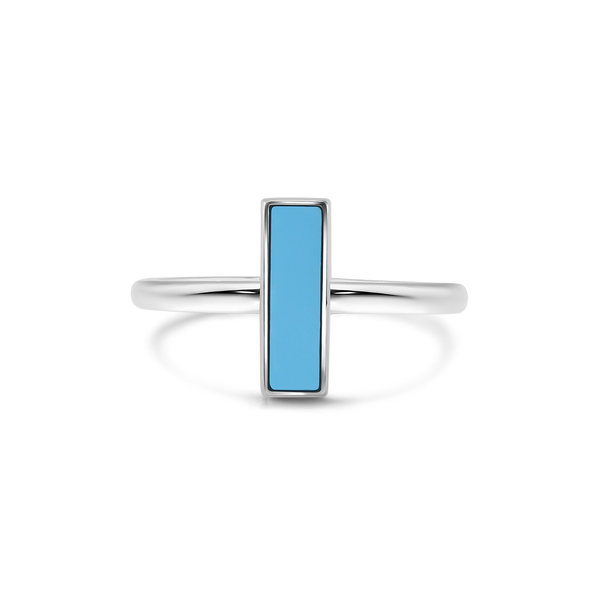 Rhodium Plated 925 Sterling Silver Turquoise Stone Bar Ring - BGR01371