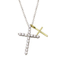 Rhodium and Gold Plated 925 Sterling Silver Cross Clear CZ Adjustable Necklace - STP01835
