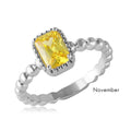 November Sterling Silver 925 Rhodium Plated Beaded Shank Square Center Birthstone Ring - BGR01081NOV