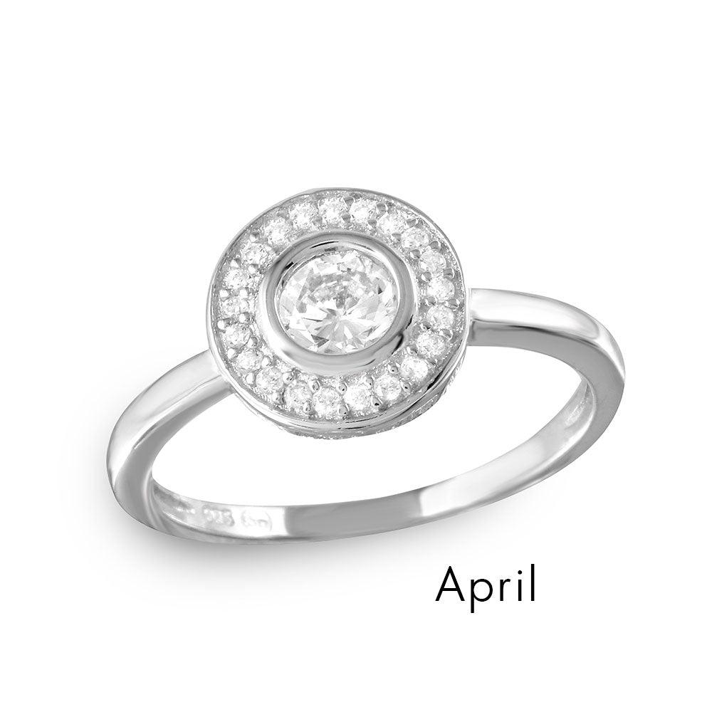 April Sterling Silver 925 Rhodium Plated CZ Center Birthstone Halo Ring - BGR01082APR