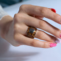 Silver 925 Rhodium Plated Leopard Print Spot Flower Ring - BGR00155