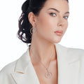 Silver 925 Rhodium Plated Clear Open Circle Star CZ Dangling Stud Earring and Dangling Necklace Set - BGS00012