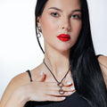 Silver 925 Oxidized Rhodium Plated Open Circle Dangling Stud Earring and Dangling Necklace Set - BGS00020