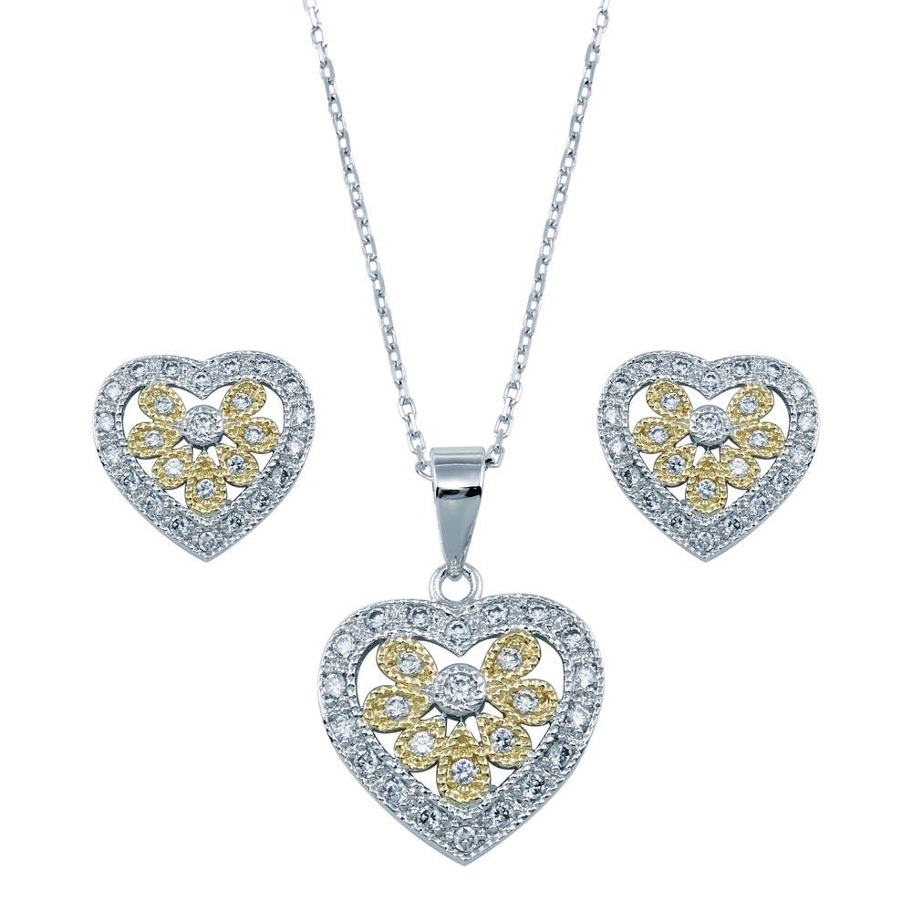 Rhodium Plated 925 Sterling Silver Multi Colored Heart CZ Set - BGS00021