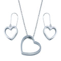 Rhodium Plated 925 Sterling Silver Open Heart Hook Earring and Necklace Set - BGS00035