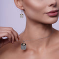 Silver 925 Rhodium and Gold Plated Clear Heart Dog Tag CZ Dangling Stud Earring and Necklace Set - BGS00040