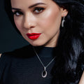 Silver 925 Rhodium Plated Black Oval and Clear Micro Pave CZ Hook Earring and Dangling Necklace Set - BGS00041