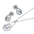 Silver 925 Rhodium Plated Round Circle Open Clear Center CZ Dangling Stud Earring and Dangling Necklace Set - BGS00043