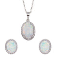 Rhodium Plated 925 Sterling Silver Oval Synthetic Opal Set with CZ - BGS00574