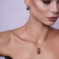 Silver 925 Rhodium Plated Brown Leopard Print French Clip Earring and Necklace Set - BGS00066