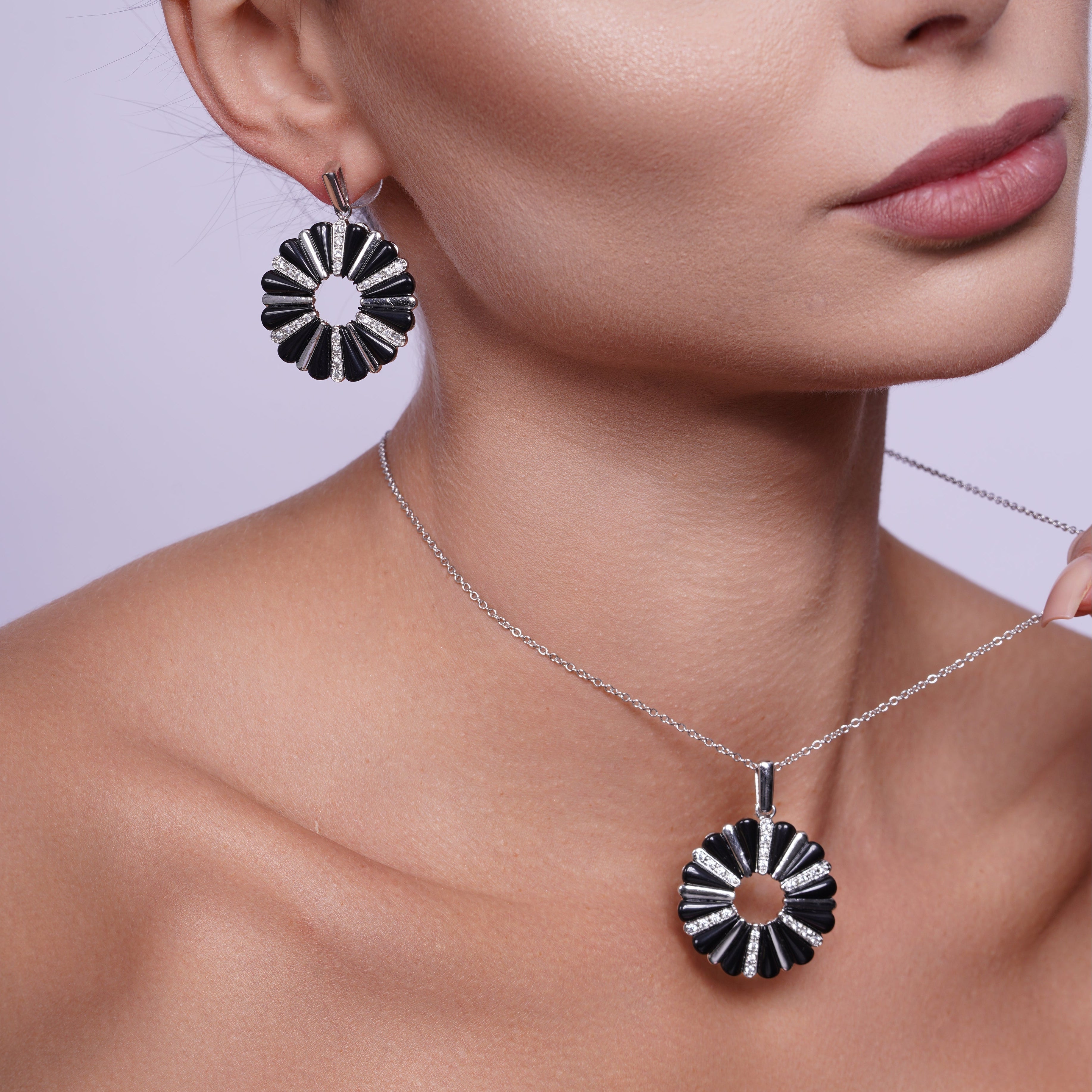 Silver 925 Rhodium Plated Open Flower Cookie Set - BGS00071