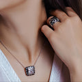 Silver 925 Rhodium Plated Square Leopard Print Clear CZ Stud Earring and Necklace Set - BGS00073