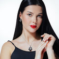 Silver 925 Rhodium Plated Black Onyx Open Oval Round Clear CZ Stud Earring and Dangling Necklace Set - BGS00075
