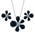 Rhodium and Black Rhodium Plated 925 Sterling Silver Black and Clear Pave Flower CZ Set - BGS00079