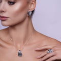 Silver 925 Rhodium Plated Zebra Stripe Print Folded Clear CZ Stud Earring and Necklace Set - BGS00084