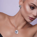 Silver 925 Rhodium Plated Black and Clear Open Heart CZ Stud Earring and Dangling Necklace Set - BGS00094
