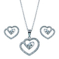 Rhodium Plated 925 Sterling Silver Swirl Open Heart Clear CZ Dangling Matching Set - BGS00106