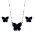 Rhodium Plated 925 Sterling Silver Black Onyx Mini Butterfly Matching Set - BGS00111