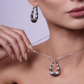 Silver 925 Rhodium and Black Rhodium Plated Black and Clear Open Teardrop CZ Hoop Set - BGS00116