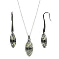 Silver 925 Black Rhodium High Polish White Stone Clear Pave Set Oval Plated CZ Black Rope Earring and Necklace Set - BGS00132